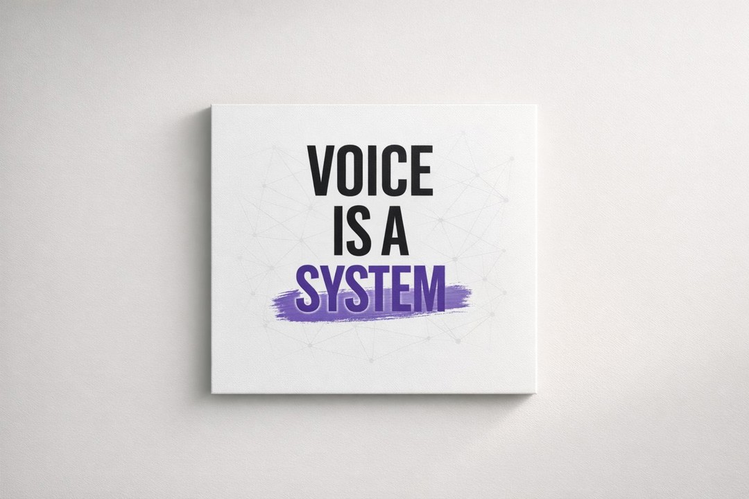Minimal diagram linking four modules for a brand voice system and consistent messaging.