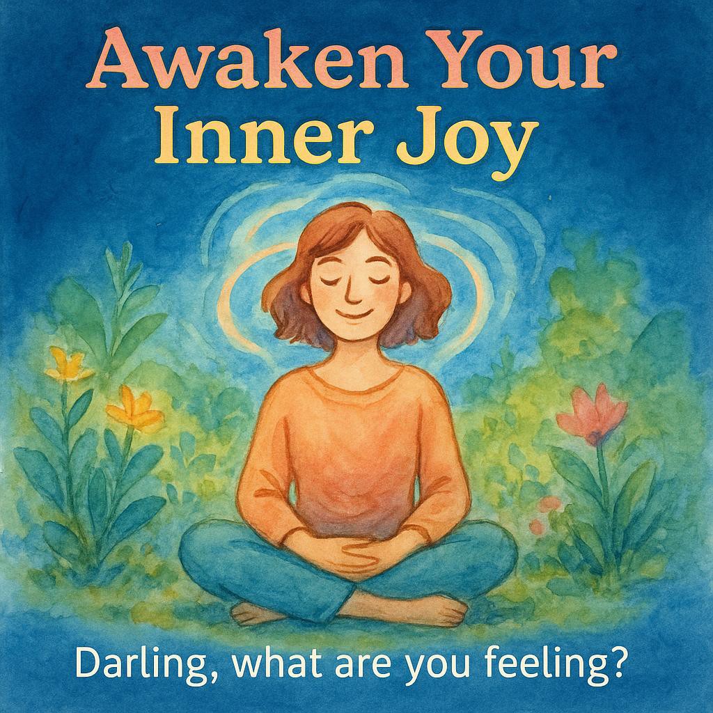 Watercolor sketch of a serene person in a garden, symbolizing self-awareness and inner peace, with text 'Awaken Your Inner Joy'.