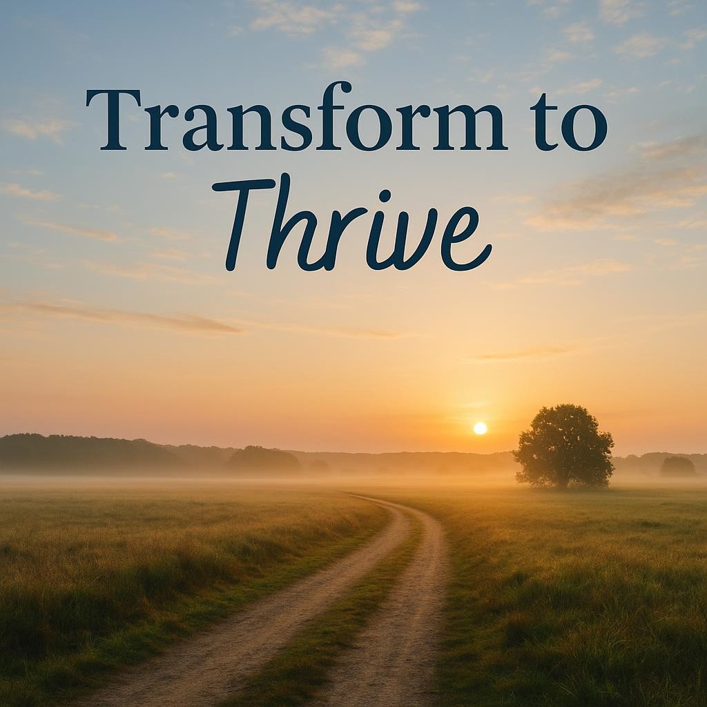 A sunrise over an open field representing the journey from survival to thriving, with soft lighting conveying hope and transformation.