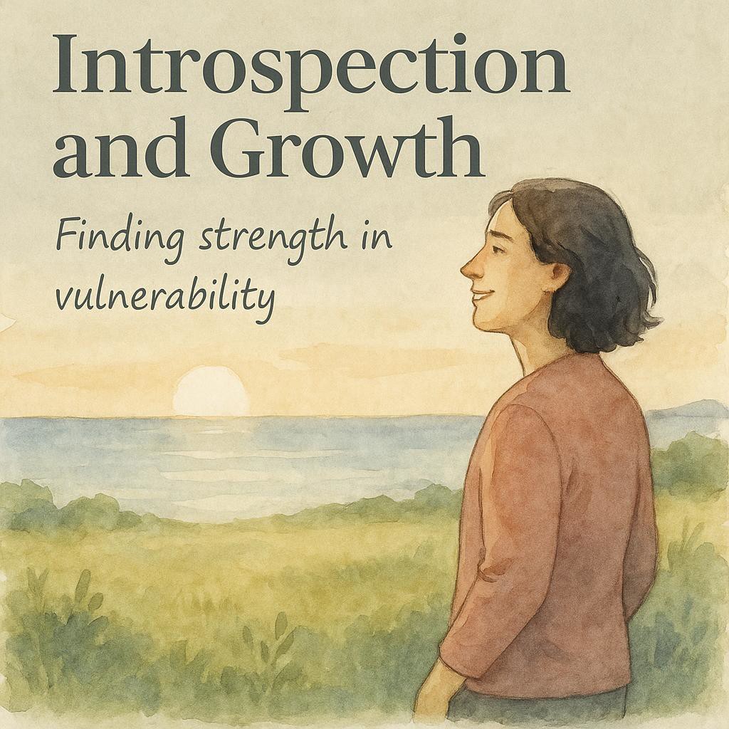 A contemplative person gazes at a tranquil horizon in a watercolor sketch, representing introspection, healing, and the transformative power of vulnerability.