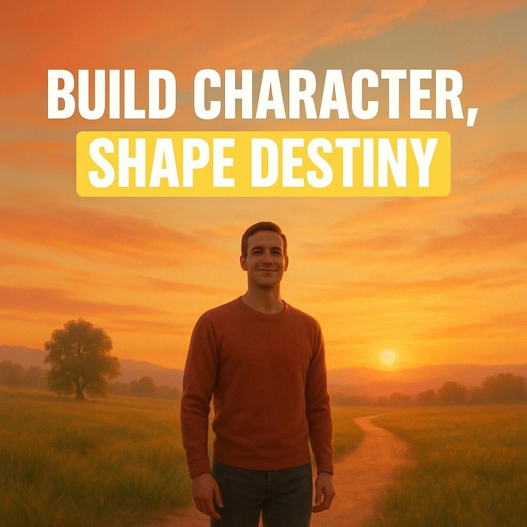 A motivational scene of a person on a path at sunrise, representing personal and professional growth through character building.