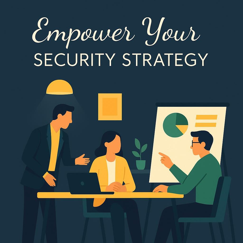 Business leaders and technology managers strategizing incident response plans in an organized office setting, depicted in a minimalistic flat art style with soft lighting.