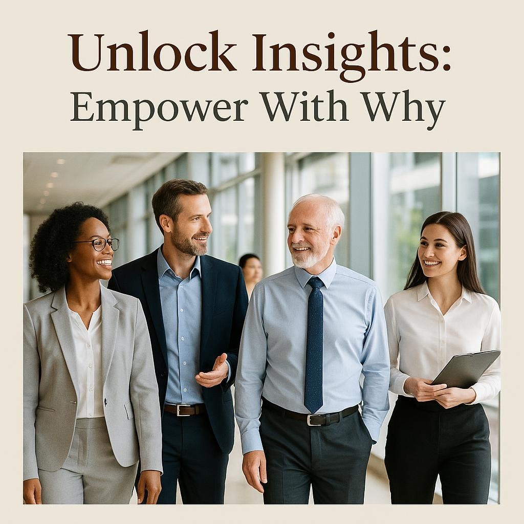 Business leaders conducting a Gemba Walk in a well-lit office, fostering inquiry and improvement.