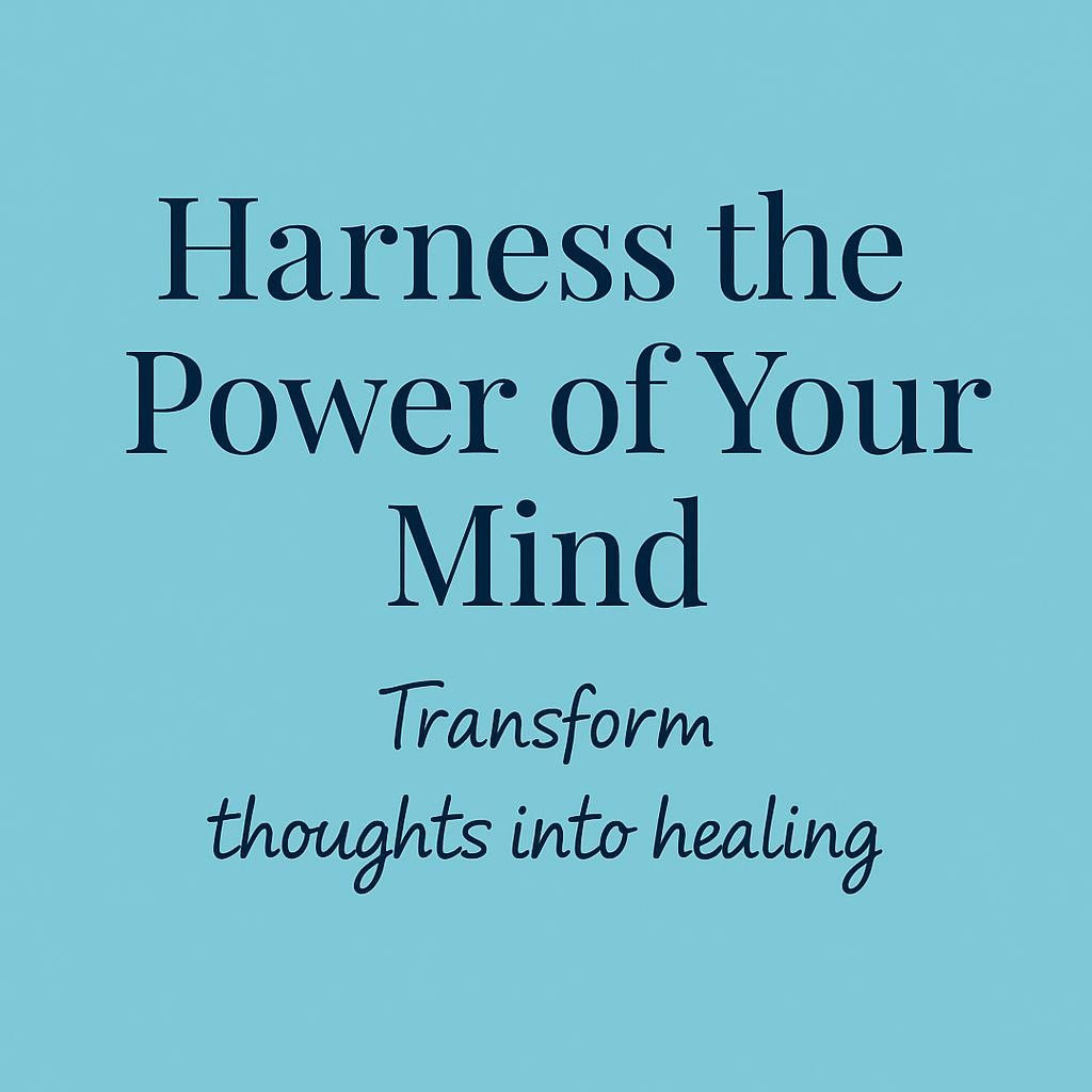 Minimalist typographic image with empowering text encouraging the use of neuroplasticity and positive mindset for healing, set on a light blue background.