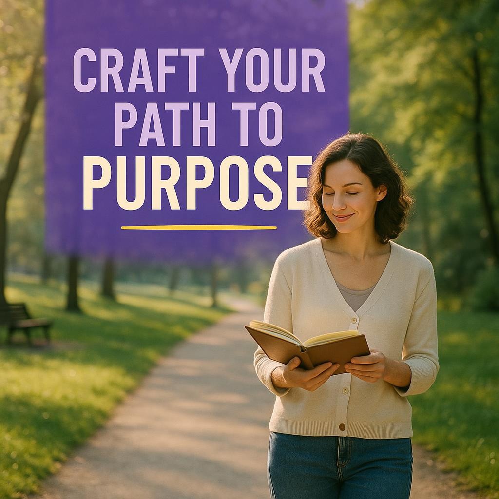Person walking in a park with a journal, symbolizing career transition and self-discovery.