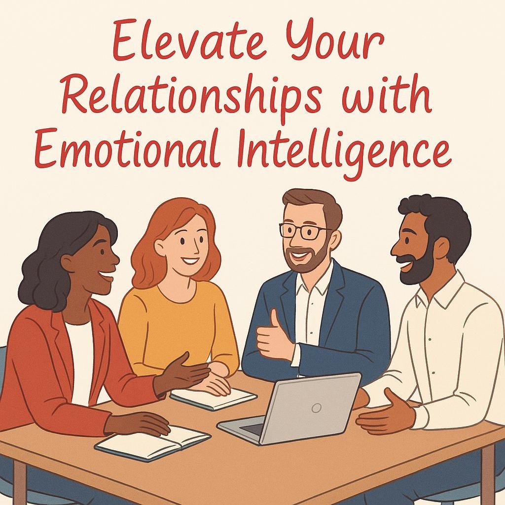 Professionals discussing around a table, illustrating emotional intelligence in action for improved relationships.