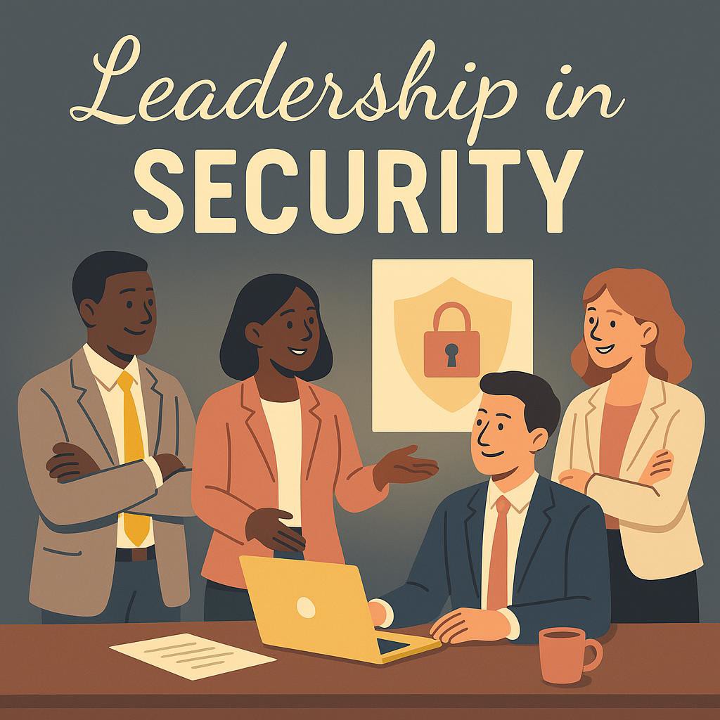 Business leaders engaged in a discussion on cybersecurity strategies, highlighting the importance of communication and education in establishing a security-aware culture. The illustration uses soft lighting and brand colors for a modern look.