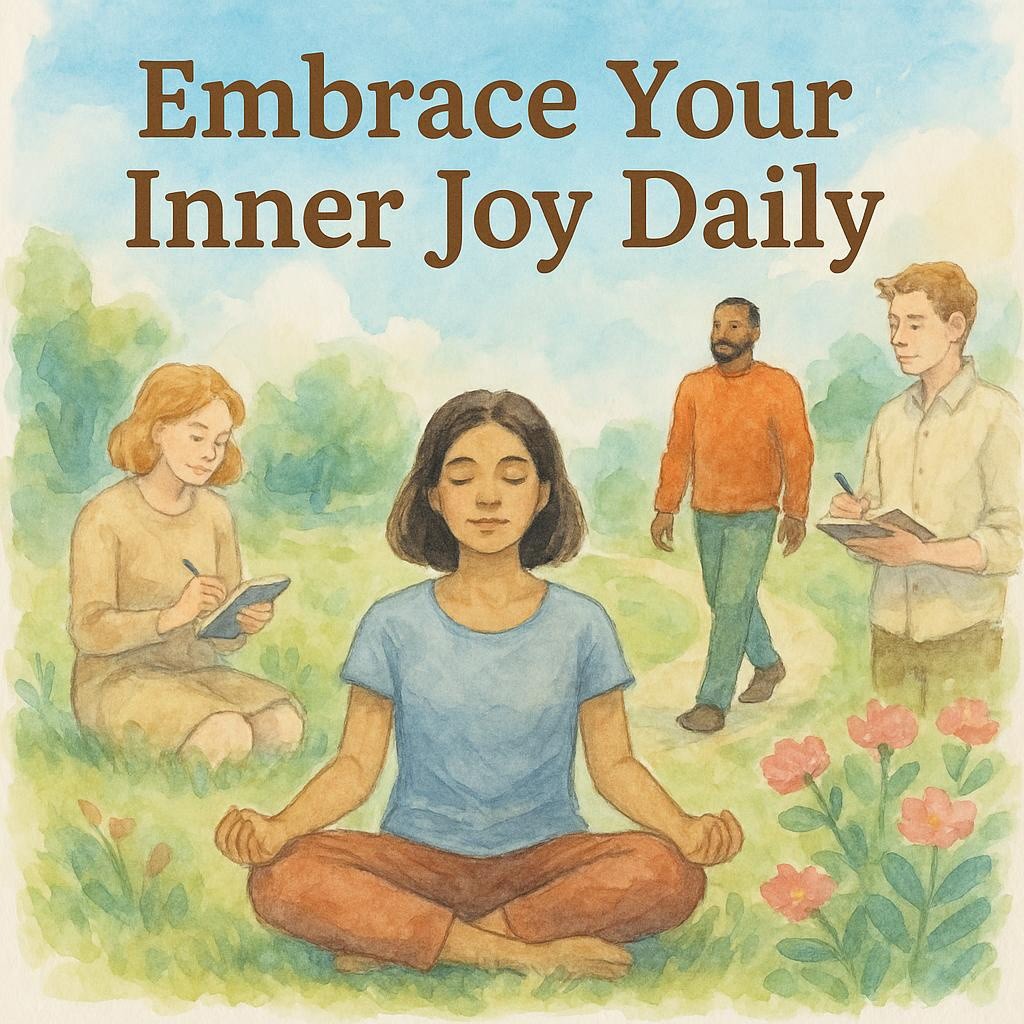 Watercolor sketch of people embracing self-growth activities, reflecting the theme of inner joy from the blog ‘Free Your Joy’.