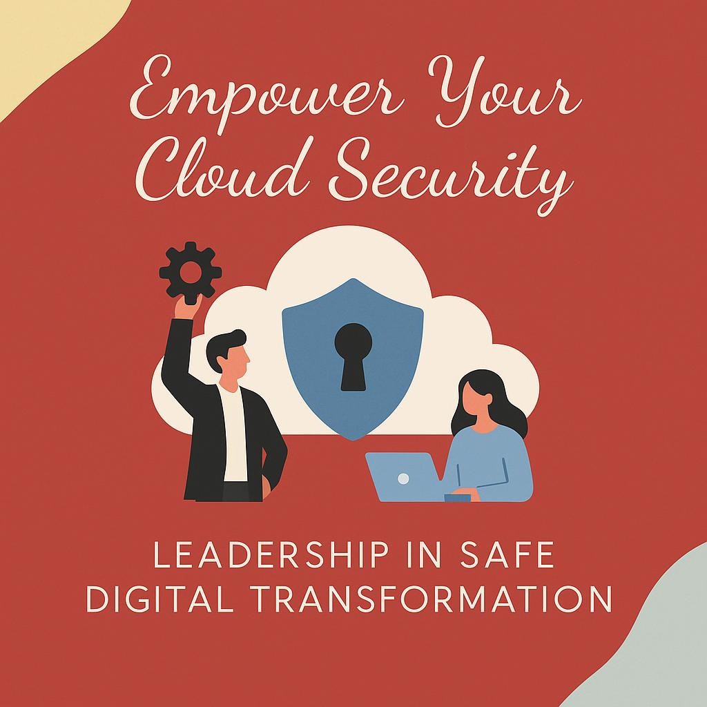 Illustration of clouds and technology elements representing secure cloud operations and cybersecurity strategies for business executives.