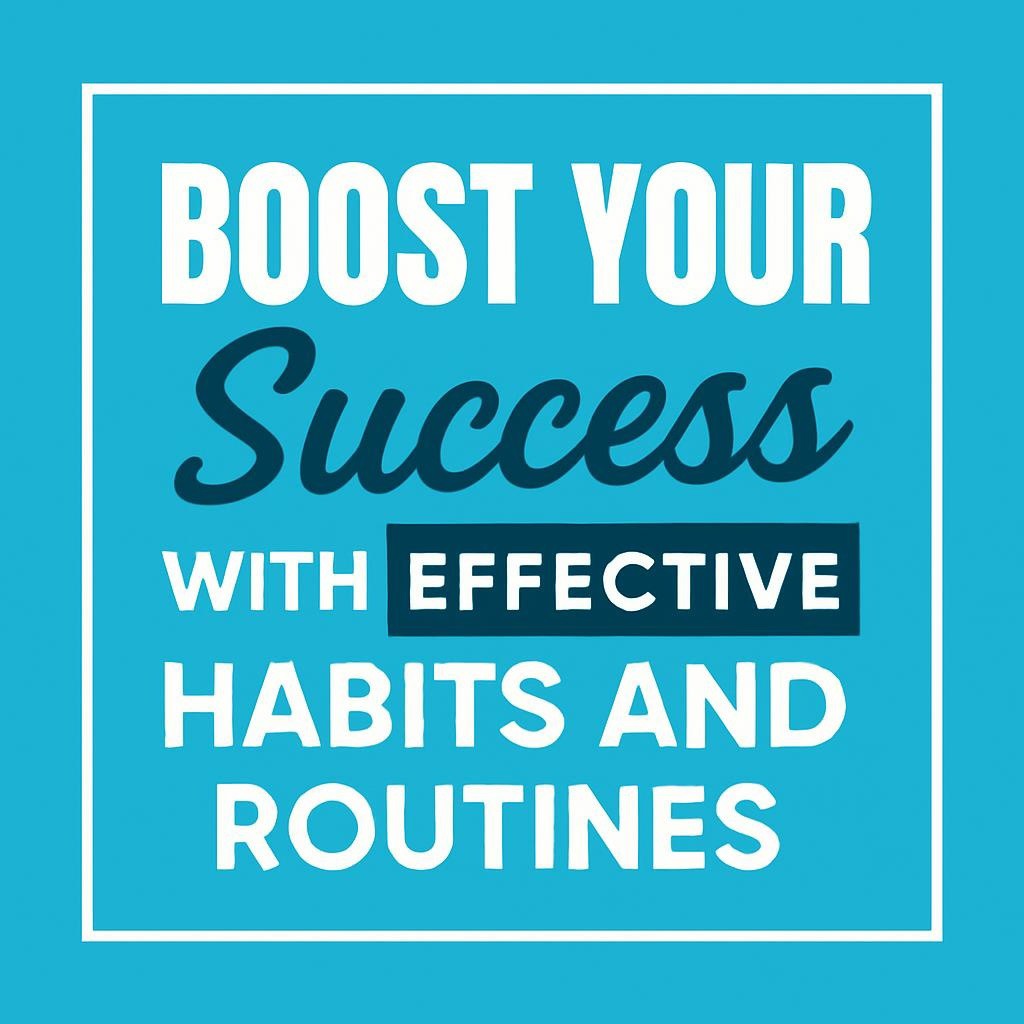 Modern typography image conveying the message: Boost Your Success with Effective Habits and Routines, promoting self-management for professional growth.