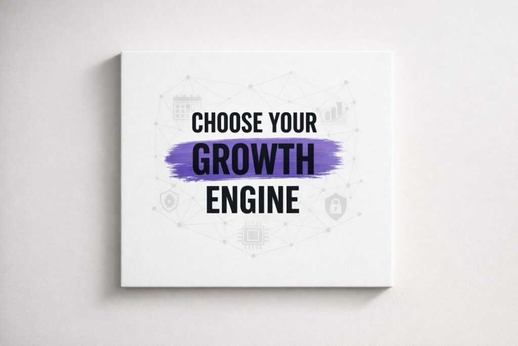 Minimal cover graphic about choosing a growth engine, comparing SEO, GEO, and paid ads.