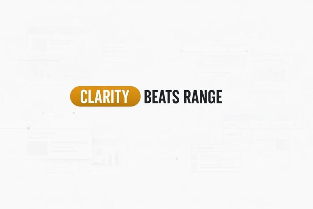 Clarity Beats Range logo: orange rounded pill containing 'CLARITY' next to bold black 'BEATS RANGE' text on a light background.