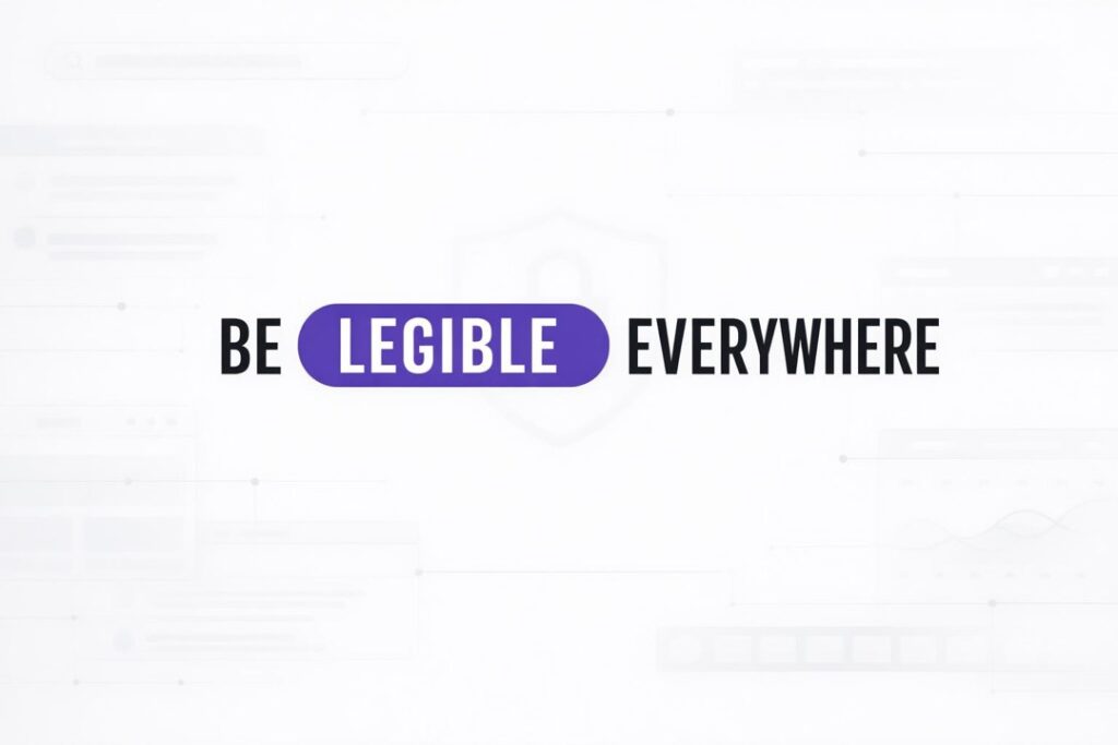 Minimalist graphic showing connected AI, social, search, and blog surfaces for search everywhere visibility.