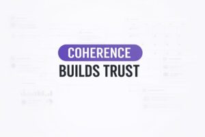 Abstract connected tiles versus scattered tiles showing coherent themes compared to unclear messaging.