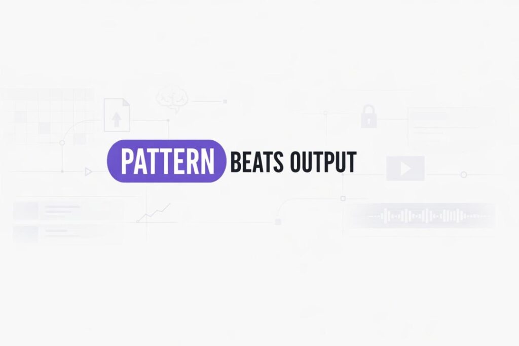 Abstract network of connected content tiles showing a repeatable pattern system for AI-driven visibility.
