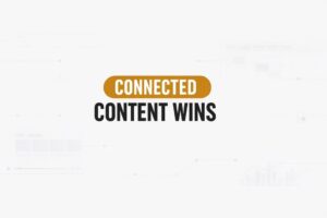 Minimalist cover graphic showing connected search, blog, social, and video interfaces with the message CONNECTED CONTENT WINS.